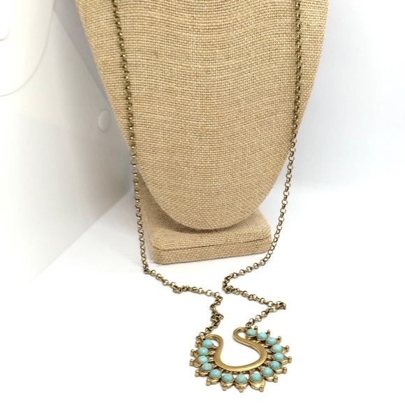 !!soLD!! PREMIERE DESIGNS LOTUS NECKLACE TURQUOISE BRASS GOLD TONE - Picture 8 of 13